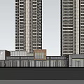 Modern High Rise Residential Buildings With Central Entrance Fountain Car And Green Landscape