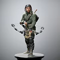 Game Movie Character Wearing Green Tactical Outfit With Compound Bow Backpack And Knee Pads