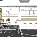 Outdoor Café Patio With White Canopy Pillars Tables Chairs And Green Plants