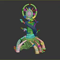Decorative Plant Sculpture with Trunk Leaves Circular Ornament and Colorful Base Details