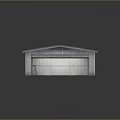 Industrial Metal Building With Sloped Roof Awning And People In Front