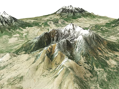 Garden Landscape Design with Snow Capped Mountains and Lush Green Vegetation 3d model