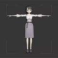 3D Game Movie Female Character with Short Black Hair White Top Purple Skirt Arms Outstretched