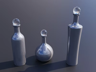 Silver Wine Bottles With Transparent Spherical Caps Arranged On Dark Background In Different Shapes 3d model