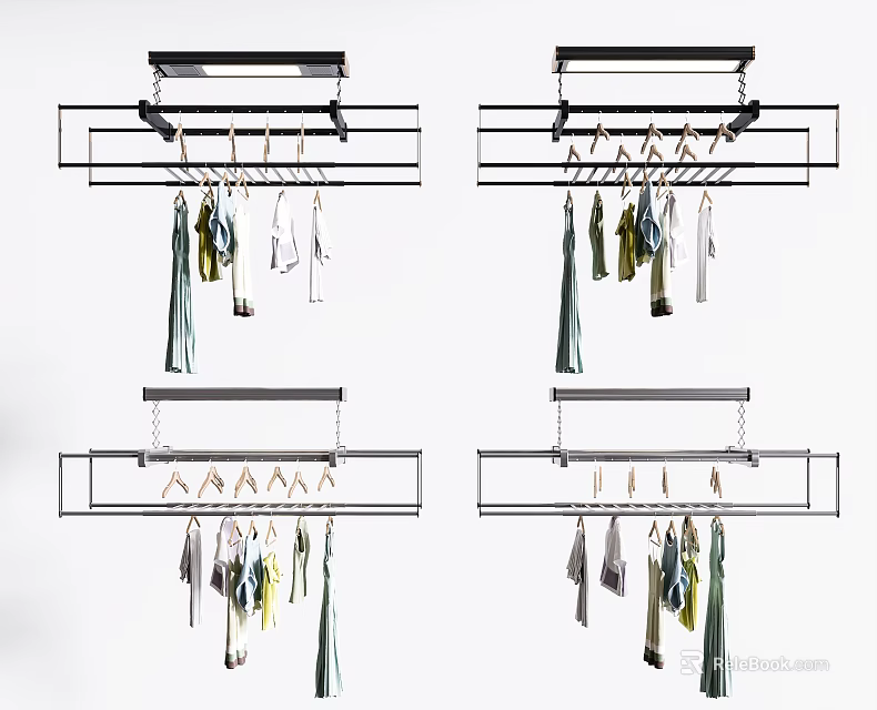Modern Hanging Clothes Racks with Multiple Colored Garments for Indoor Clothing Organization 3d model 