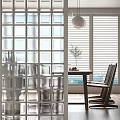 Modern Glass Grid Room Divider In Bright Interior With Dining Table And Chairs 3d model