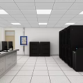 Four Tall Black Bookcases In Room With White Ceiling Tiles And Tile Floor