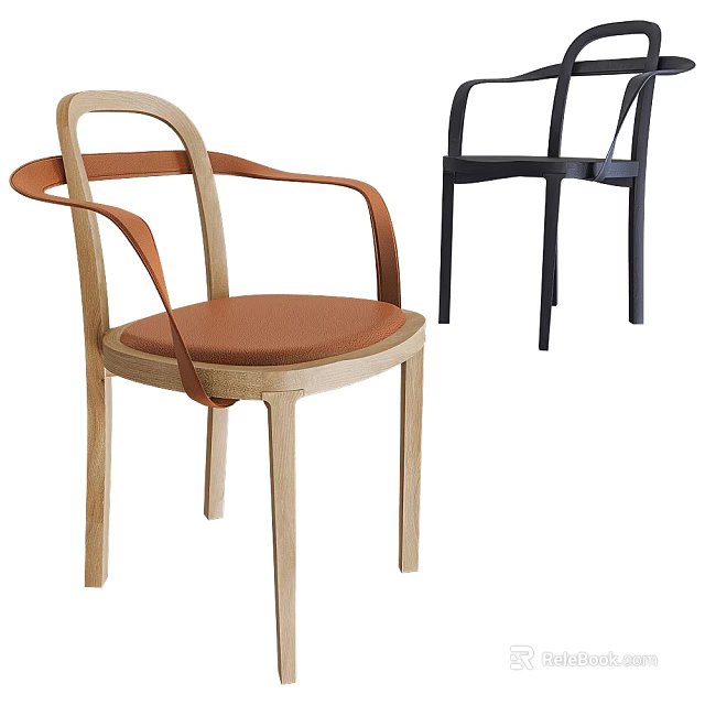 Modern Dining Chairs With Wooden Frame And Leather Accents In Light And Black Colors 3d model 