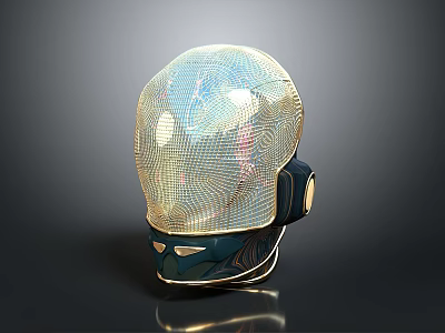 Futuristic Modern Helmet With Mesh Design Reflective Surface And Metallic Side Panel 3d model