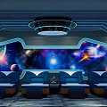 SPA Sauna Interior Design With Starry Sky Background Wall And Comfortable Blue Seats