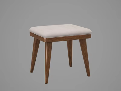 Modern Wooden Stool Design With Padded Seat And Tapered Legs 3d model