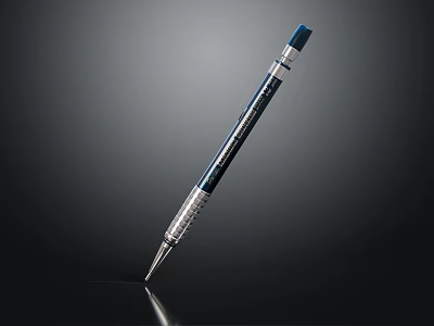 Sleek Modern Metal Pen With Silver Blue Accents And Reflective Writing Surface 3d model
