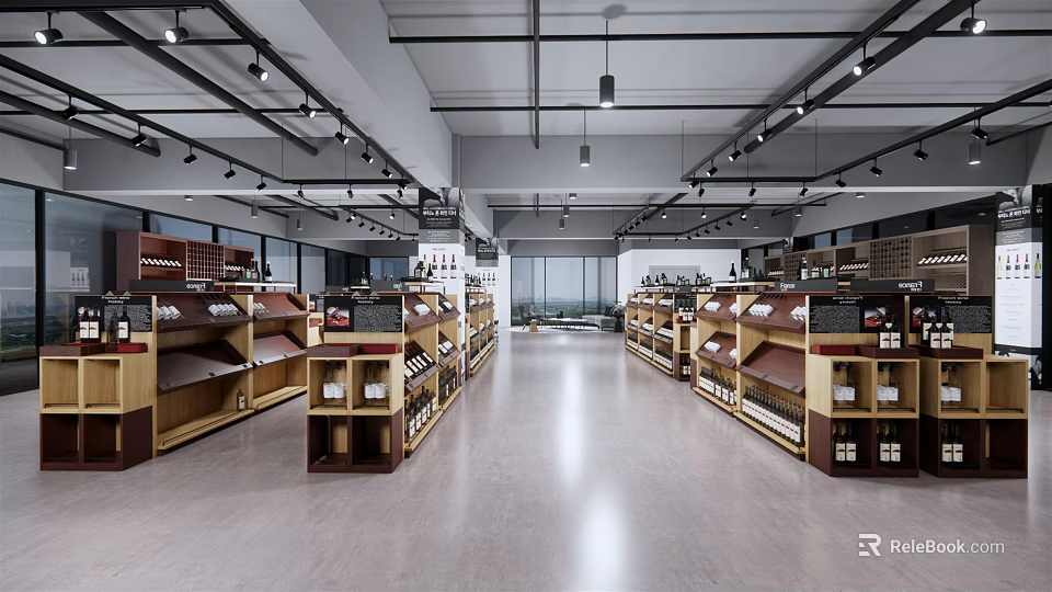 Modern Organized Storage Space With Rows Of Shelves And Bright Lighting 3d model 