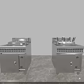 Stainless Steel Mobile Commercial Kitchen Appliances In White Room With Gray Tiled Floor