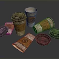Disposable Paper Cups For Daily Use With Black Lids And Orange White Design