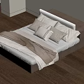 Modern Bedding Set With Beige Sheets Striped Pillows And Brown Blanket 3d model