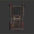 Retro Futuristic Vehicle 3D Model With Red Gray Body And Metal Frame Cargo Area