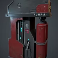 3D Rendered Red Gray Fuel Dispenser With Green Display And Control Panel