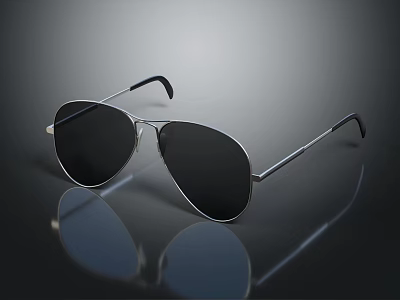 Aviator Sunglasses With Silver Metal Frame And Dark Tinted Lenses 3d model