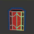 Neon Lighted Octagonal Door With Red Main Body Blue Orange Neon Lines And Bottom Reflection