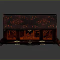Elegant Red Wooden Cabinet with Golden Decorations Multiple Drawers and Carved Legs for Clothing Storage
