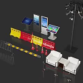 Electronic Displays Tablets Yellow Red Barriers White Sofas And Multi Camera Stand Setup
