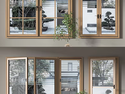 Wooden Frame Casement Windows With Clear Glass And Indoor Outdoor View Design 3d model