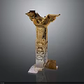 Ancient Carved Stone Pillar With Intricate Designs And Broken Top