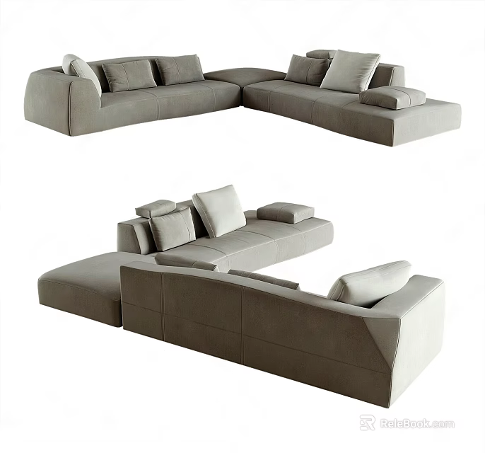 Modern Gray Sectional Sofa With Modular Design Comfortable Cushions And Sleek Upholstery 3d model 