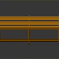 Orange Wooden Bench With Simple Design Backrest And Crossed Legs