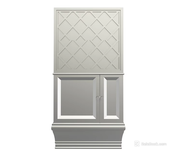 White Classic Wardrobe With Diamond Pattern Top Panel And Double Doors Storage Cabinet 3d model 