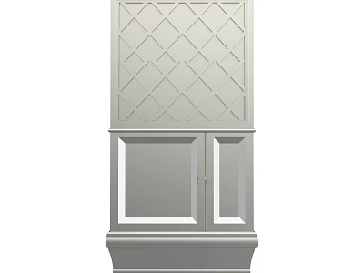 White Classic Wardrobe With Diamond Pattern Top Panel And Double Doors Storage Cabinet 3d model