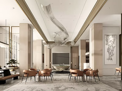 Modern Luxury Sales Office Lobby With Chandelier Sofa Coffee Table And Marble Floor 3d model