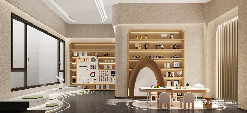 Kids Playground With Colorful Toys Bookshelves Activity Tables And Interactive Wall 3d model 