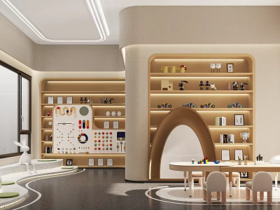 Kids Playground With Colorful Toys Bookshelves Activity Tables And Interactive Wall 3d model
