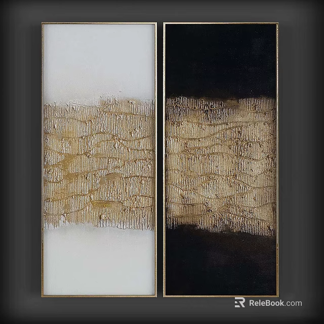 Two Panel Modern Frames With White Black Background And Gold Textured Weave Design 3d model