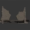 Ancient Ruined Stone Structure With Broken Walls And Circular Foundation 3d model