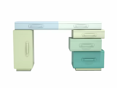 Modern Desk With Colorful Drawers And Cabinets In Light Blue And Green 3d model