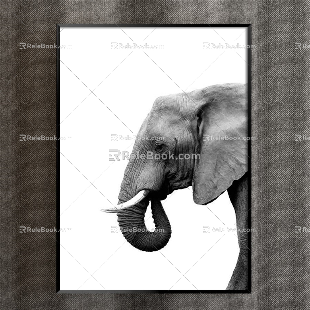 Modern Animal Painting Black and White Children's Room Animal Elephant Decorative Painting 3d model