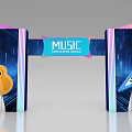 Music Festival Event Entrance With Colorful Geometric Shapes And Guitar Decorations
