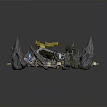 Igloo With Yellow Roof Rocky Peaks Blue Water And Floating Debris