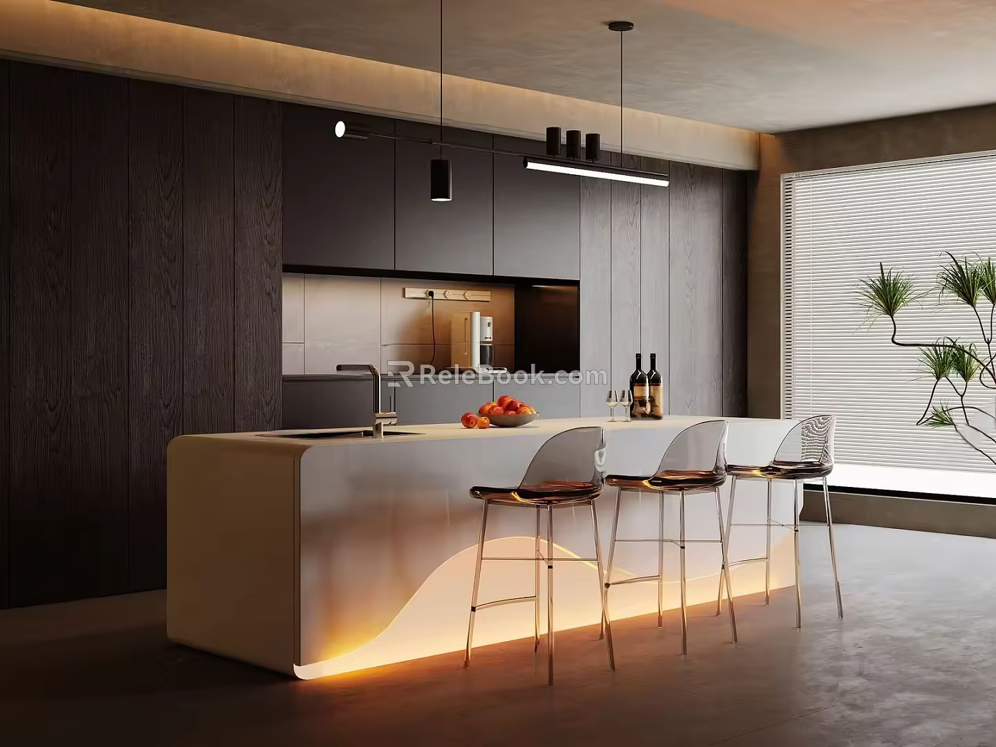 Italian Bar Counter Middle Island Bar Counter Bar Chair Combination Island Table and Chair Acrylic Solid Wood Cabinet Open Restaurant 3d model