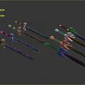 Colorful Decorative Swords with Vibrant Blades and Ornate Metallic Hilts