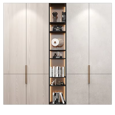 Modern Open Bookcase Design With Wooden Shelves Books And Decorative Objects 3d model
