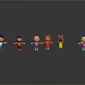 Cartoon Characters With Colorful Outfits Standing In Different Poses On Gray Background