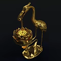 Golden Crane Shaped Ornament Decor Set Featuring Hanging Lotus Container And Chain Base