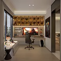 Modern Entertainment Room Interior With Gaming Chair TV Display Cabinets And Collectibles