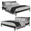 Modern Double Bed With Dark Frame White Bedding And Black Throw Blanket 3d model