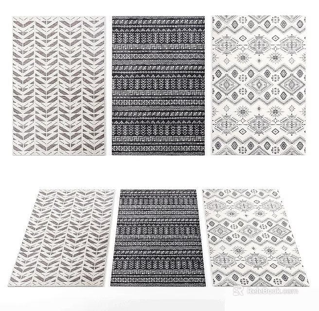 Modern Square Rugs With Various Geometric Patterns And Black White Design For Home Decor 3d model 
