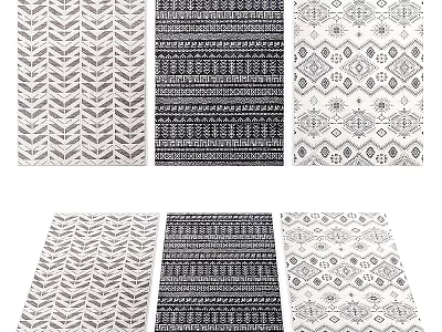 Modern Square Rugs With Various Geometric Patterns And Black White Design For Home Decor 3d model